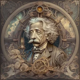 an art nouveau steampunk image of Albert Einstein