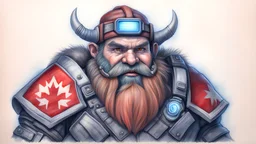 Coloured Pencil sketch of a Cyber hacker Mountain Dwarf with canadian pride!