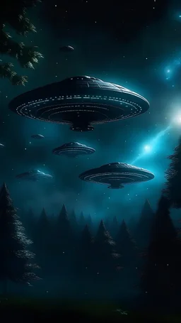 UFOs Flying Through Mysterious Space