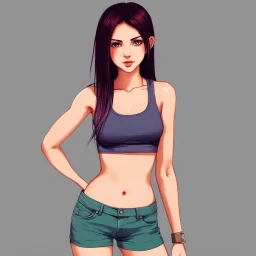 a pretty girl, skinny, relaxed, casual, tank top, digital art, stylised