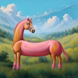 a pink horse like a 19th painting