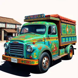 Hyper Realistic Traditionally Designed Cultural Multi Colored Truck Art.