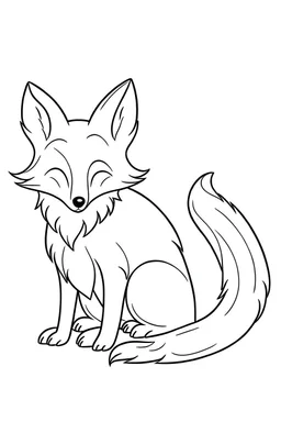 A black-and-white outlined drawing of fox for kid's colouring books