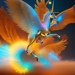 unicorn with glowing wings, glowing soft and smooth wings, shadow, abstract surreal fantasy art, highly detailed, intricate patterns on wings, soft studio lighting, smooth dark blue background 64k