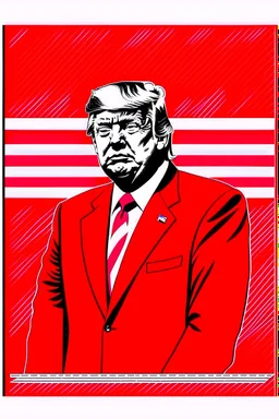 president donald trump in style of shepard fairy obama poster style red colour stencil with american flag