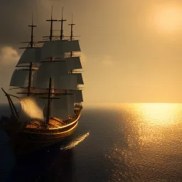 photo of a ultra realistic sailing ship, dramatic light, pale sunrise, cinematic lighting, battered, low angle, trending on artstation, 4k, hyper realistic, focused, extreme details, unreal engine 5, cinematic, masterpiece, art by studio ghibli, intricate artwork by john william turner