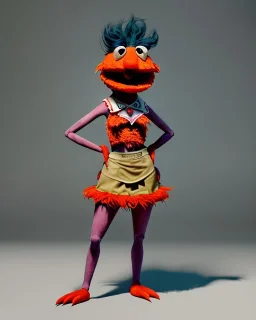 hybrid character, waitress sexy woman with monster muppet mask that covers her entire head, tray, old school tattoo, retro style, Sesame Street style, smooth, unreal engine 5, god lights, ray tracing, RTX, lumen lighting, ultra detail, volumetric lighting, 3d.