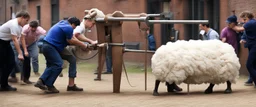 people using a battering ram that looks like a sheep