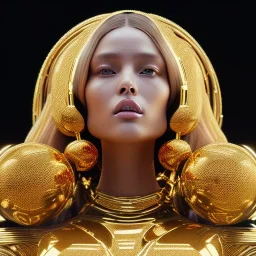 beautiful cosmic golden woman, long hair, nice smiling, magic glamour make up, delicate colors, beautiful glamour galactic golden dress, ultra sharp focus, 8k, unreal engine 5, extremely sharp detail, light effect, soft light atmosphere of a spaceship, smooth, full of details, face in front, complete vision of body