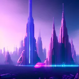 A very beautiful futuristic city, elegant, small crystal edifices, atmospheric, realistic, cinematic lighting, pink blue light, 8k, galactic atmosphere, flowers