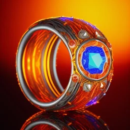 Ring made by wood roots and shreds of glass, orange diamonds sparkles, red rubi fragments around, blue lights reflexes, complex structure, gold details, intricate ring pattern,Unreal Engine 5, macro lens,sharp focus, photorealistic, hyper detailed, studio lighting, neon light ambient, cinematic