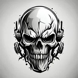 post-apocalyptic mutant skull vector icon in white color over the back background, stylized