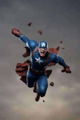 Create a picture of captain america falling from the skye to a pit animated