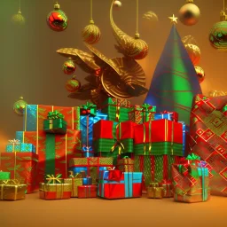 christmas ambience, african, kente, kente ribbon, kente boxes, clothing, african patterns, thread, embroidery, cinema 4d render, high detail