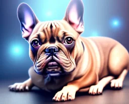 a detailed illustration of a french bulldog, phoenix bird wallpaper, luminescent body, full body, symmetrical body, realistic, glowing muscles, sharp focus, meticulously detailed, soft evening sky, 64k