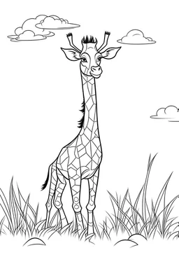 Giraffe that wander the grasslands, clean line art, white background, no shadows, well outlined, for kids coloring book.