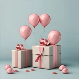 Gift boxes with heart shaped balloons for birthday or Valentine