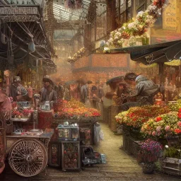 Insanely detailed photograph of an “artitcture plans of a city market on mainstreet” with intricate gears, intricate embroidered band, hyperdetailed painting by Ismail Inceoglu Huang Guangjian and Dan Witz CGSociety ZBrush Central fantasy art album cover art,8K, hdr, romantic, mysterious, ominous, flowers, jewelry, steam,oil,cafe,street vendor,steamship,D&D, 1800s