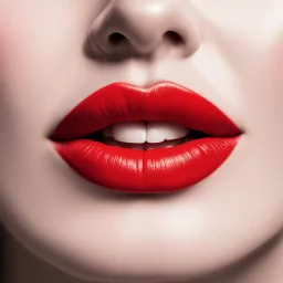 Beautiful red lips, show only lips, faceless, close-up photo, detailed, expressive, smiling, realistic, vintage style, isolated on white background, raw style, customize stylize, ultra quality, hyper realistic, 8k