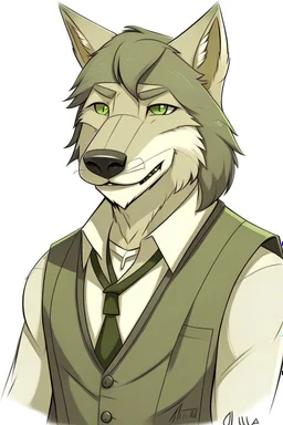 a humanized wolf that is a work assistant