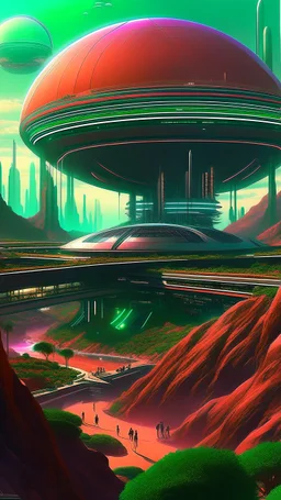 sci fi planet, busy city, frank lloyd wright inspired