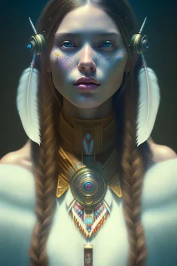 girl, cute, beautiful, Native American, head and shoulders portrait, 8k resolution concept art portrait by Greg Rutkowski, Artgerm, WLOP, Alphonse Mucha dynamic lighting hyperdetailed intricately detailed Splash art trending on Artstation triadic colors Unreal Engine 5 volumetric lighting, long hair, brown eyes