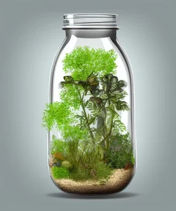 a glass jar terrarium filled with plants, highly detailed, digital art, sharp focus, trending on art station, illustration