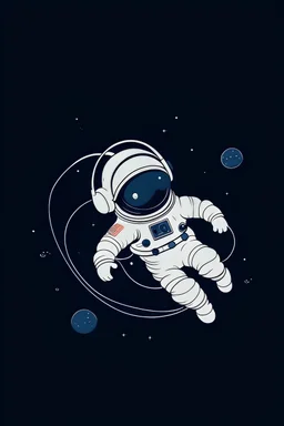 minimalist, cute astronaut in space wearing headphones, floating in space waves