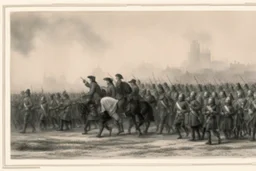 soldats de Nouvelle-France marchant en formation dans les Basses terres du St-Laurent 1669