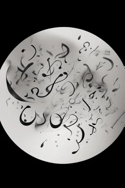 A realistic drawing in negative space black ink on white background of a musical notes and twisted notes 3D with abstract brushstrokes to enhance sheets music pages max enrist