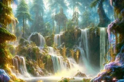  white and gold crystal cosmic ambiance，waterfall, full of details, smooth, bright sunshine，soft light atmosphere, light effect，vaporwave colorful, concept art, smooth, extremely sharp detail, finely tuned detail, ultra high definition, 8 k, unreal engine 5, ultra sharp focus