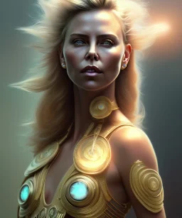 Charlize Theron, cute, beautiful, Native American, head and shoulders portrait, 8k resolution concept art portrait by Greg Rutkowski, Artgerm, WLOP, Alphonse Mucha dynamic lighting hyperdetailed intricately detailed Splash art trending on Artstation triadic colors Unreal Engine 5 volumetric lighting, long hair, brown eyes, black hair, clean face