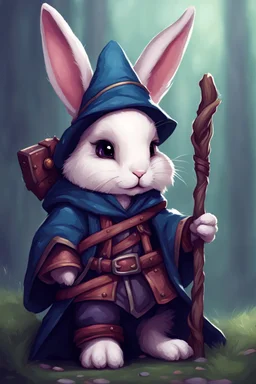 Cute bunny floppy ears adventurer wizard dnd art realism