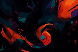 "Generate an abstract artwork that captures the eerie essence of Halloween using dark, vibrant colors and striking shapes."