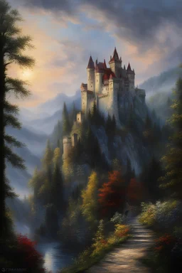 Dracula's Castle, Oil on Canvas by Thomas Kinkade - 4k UHD, Ultra-realistic, Hyper realistic, Photorealistic, Realistic, absolute Reality