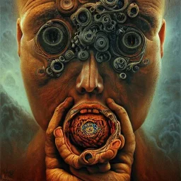 multiple eyes, surrealism, high-quality, fine-detail, intricate, ornate, zdzislaw beksinski, george grie, ben goossens, igor morski, 8k resolution, digital art, volumetric lighting, hands, face, reflection, the future, agony, muted, multiple colors, sharp and crisp, greg rutowski