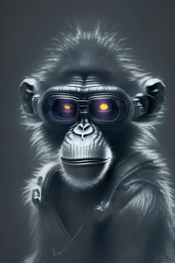 futuristic monkey , black tones, with laser glasses
