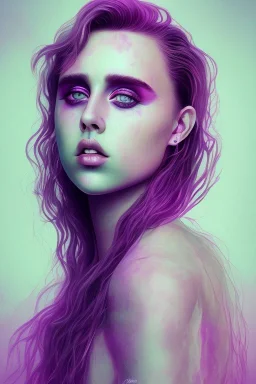 Danish singer MØ face, purple tones, high light,