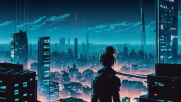 Clear Focus, High resolution, Cyberpunk skyline, comic style