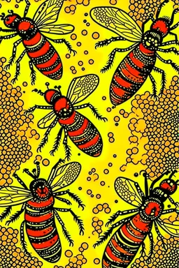 Vintage pop art style of Honey, with bees flying around