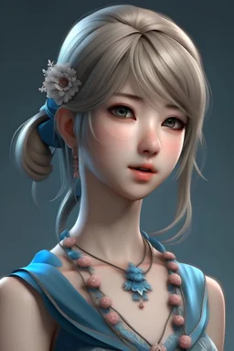 Beautiful young lady, anime design, 3d