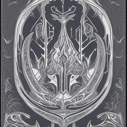 emblem of an elvish forest city with a stag horn on it, very detailed