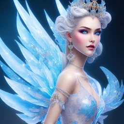 bright ice fairy, beautiful portrait, flowery landscape