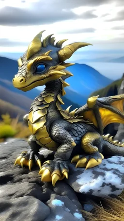 Golden Grey Baby Dragon on mountaintop