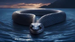 Serpente longa com escamas brilhantes carregadas de eletricidade(azul escuro toda,incçlusive a pele). Corpo sinuoso, faíscas elétricas dançam ao seu redor.gigante saindo do chao olhando para vc.