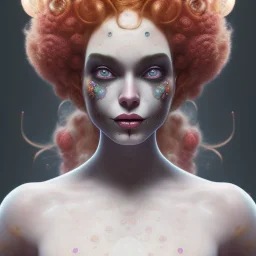 Very beautiful clown girl,beautiful real skin, symmetrical, curl hair, soft lighting, ultra detailed face, concept art, digital painting, looking into camera, octane render, art by artstation