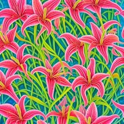 a detailed painting of Stargazer Lily, seamless pattern, oil on canvas, Figurative