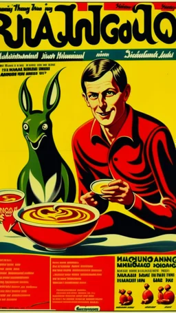 Kangaroo Soup Australian Ad in an 80s style, Scott Pilgrim style.