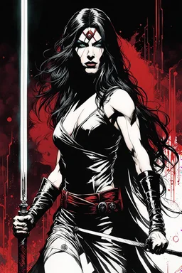 create Elektra Natchios as an arcane, ethereal, otherworldly female Ravnos ancient antediluvian vampire , in the comic book art style of Mike Mignola, Bill Sienkiewicz, John Romita Jr., Leonardo Romero, Simone D'ARMINI, and Jean Giraud Moebius, with highly detailed feminine facial features , finely penciled and inked , dramatic natural lighting