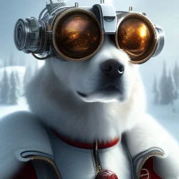 Portrait of cyborg dog child with brown hair and with cute face, north pole snowy vibe , perfect composition, hyperrealistic, super detailed, 8k, high quality, trending art, trending on artstation, sharp focus, studio photo, intricate details, highly detailed, by greg rutkowski